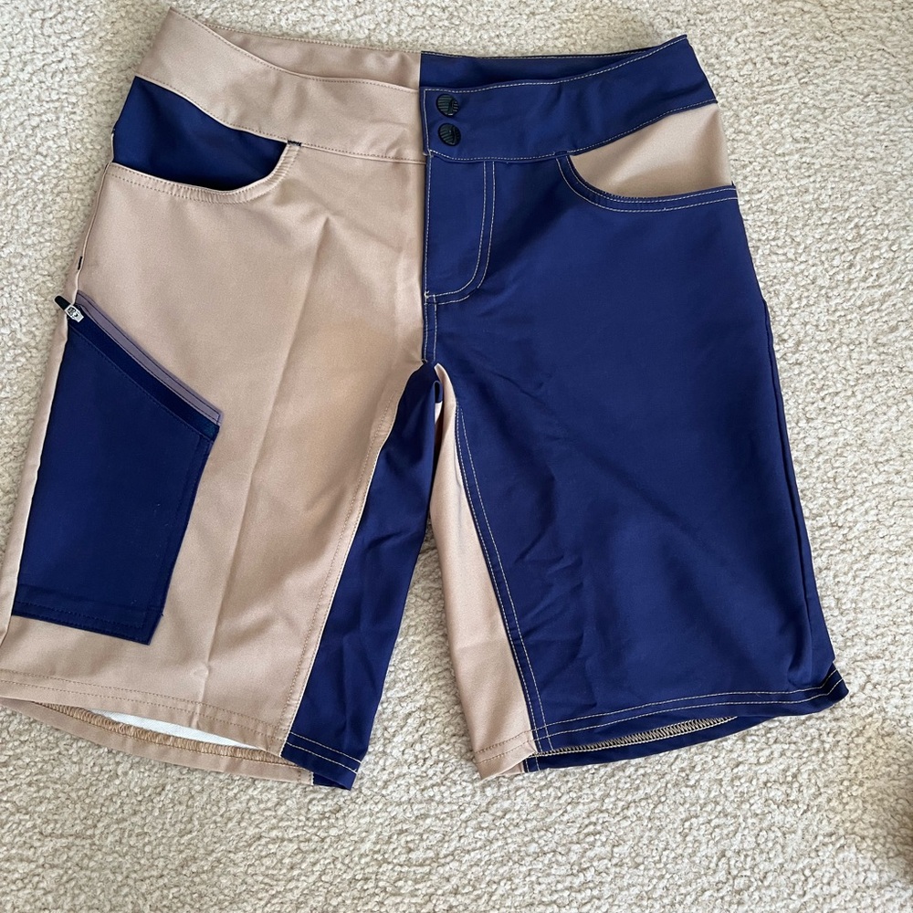SheBeest Two-Tone Blue and Tan Women's Shorts. Baggy Cycling Style Size-Small